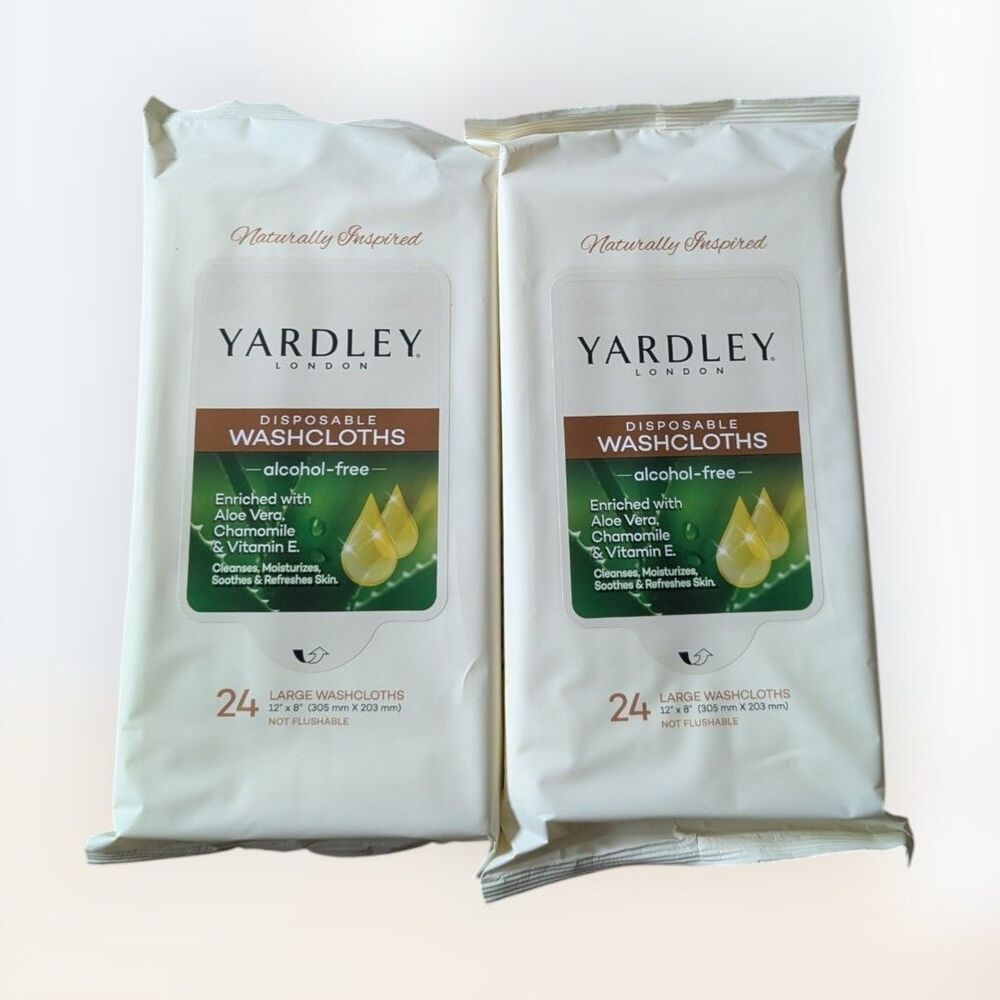 Yardley London 2 Pack Of 24 Alcohol Free Large 12" X 8" Disposable Washcloths